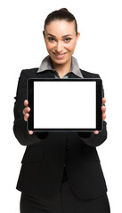 Woman holding a tablet