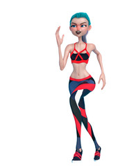 fitness girl cartoon running in a white background