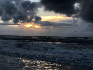 Beautiful dramatic sunrise over Ocracoke Island Beach in North Carolina United States