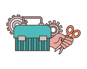 hand with construction tool box icon
