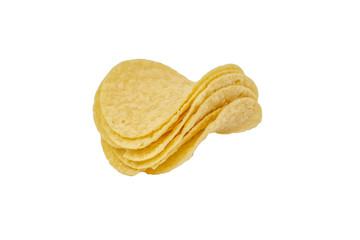 Potato chips isolated on white background with selective focus
