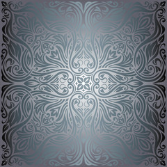 Silver Flowers, Floral shiny decorative vintage wallpaper Background trendy fashion ornate mandala design