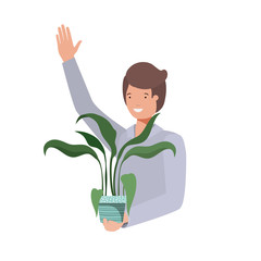 man with houseplant avatar character