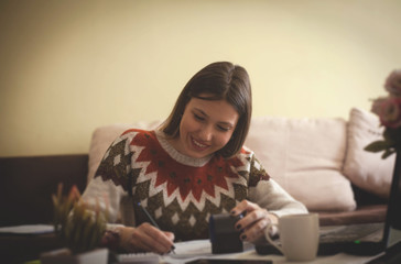 Woman working from home.