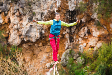 Fototapeta premium Highline in the mountains.