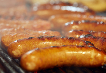 Grilled sausages in closeup