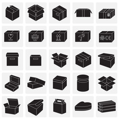 Boxes icons set on squares background for graphic and web design. Simple vector sign. Internet concept symbol for website button or mobile app.