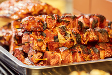 Meat skewers on the grill
