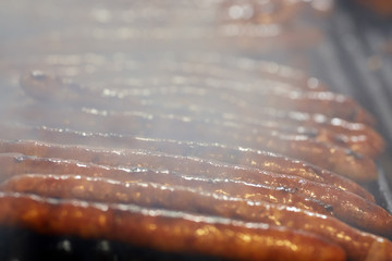 Grilled sausages in closeup