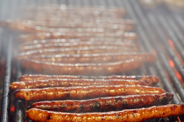 Grilled sausages in closeup