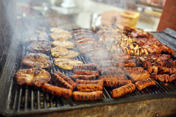 A variety of meat on the grill