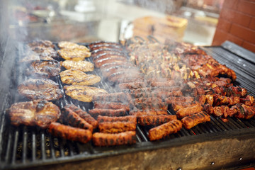 A variety of meat on the grill