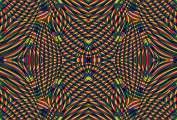 Color seamless pattern with hypnotic trance texture. Multicolored glitched background. Op art unique bright kaleidoscope. Psychedelic trippy art.