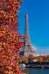 Paris, Eiffel tower in autumn, panorama from the Bir Hakeim bridge 