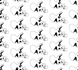 vector seamless pattern of black graphical triceratops skull on white background