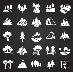 Outdoor landscape icons set on black background for graphic and web design. Simple vector sign. Internet concept symbol for website button or mobile app.