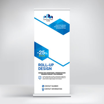 Roll-up banner design, background for placing advertising information. Banner for exhibitions, presentations, conferences, seminars, modern geometric style for the promotion of goods and services