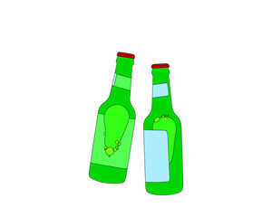 Simple drawing of two beer bottles lying on their sides, vector illustration