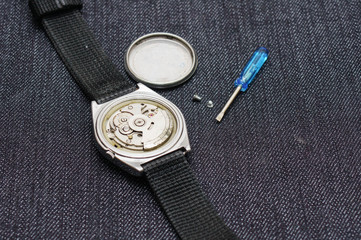 Closeup machine watch using as a background or wallpaper