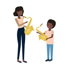 woman with son and saxophone avatar character