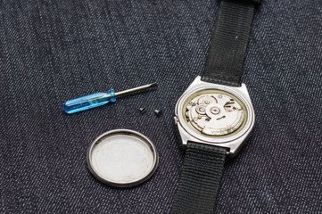 Closeup machine watch using as a background or wallpaper