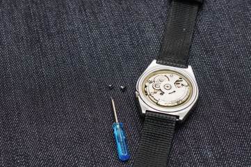 Closeup machine watch using as a background or wallpaper