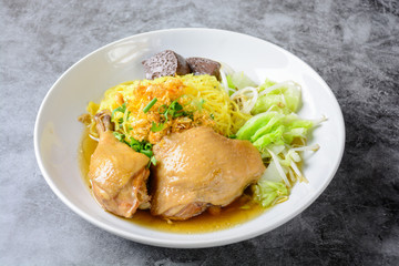 Dish with fresh homemade chicken soup, noodles and vegetables
