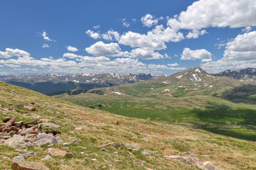 Fototapeta na wymiar alpine tundra on the slopes of Mount Bierstadt in Rocky Mountains (Clear Creek County, Colorado, USA)