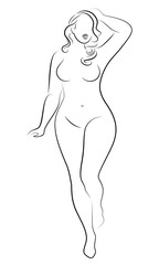 Silhouette of a big woman's figure. The girl is standing. The woman is overweight, she is beautiful and sexy. Vector illustration.