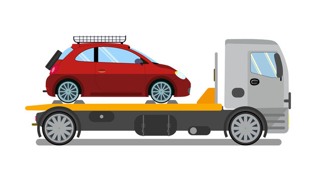 Tow Truck, Lorry at Work Flat Vector Illustration
