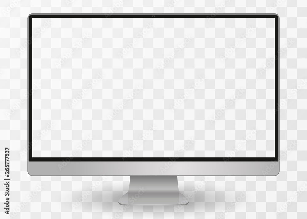 Poster desktop pc vector mocup. monitor display with blank screen isolated on background. vector illustrati