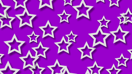 Obraz premium Abstract illustration of randomly arranged white stars with soft shadows on purple background