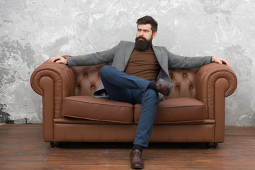 The combination of his essence and style. Bearded man enjoying casual fashion style. Brutal man with hipster style beard. Businessman with fashionable beard and hair style