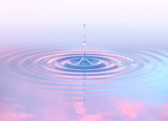 Fresh water drop splash with water droplets on light background. Liquid water template design element. Healthy food, ecology and water balanced diet concept. Minimal 3D illustration