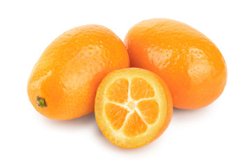 Cumquat or kumquat with half isolated on white background
