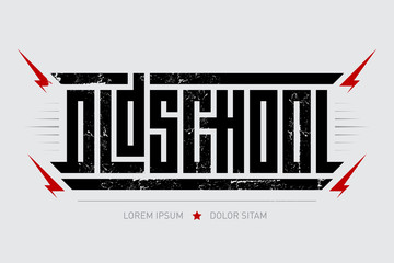 Oldschool - brutal font for labels, headlines, music posters or t-shirt print. Horizontal inscription with lightnings. - obrazy, fototapety, plakaty