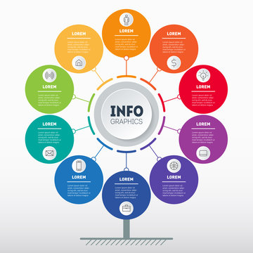 Business presentation or infographics concept with 10 options. Web Template of tree, info chart or diagram. Vector info graphic of technology or education process with 10 steps.