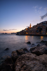 Beautiful view of a Port of Jaffa during a colorful sunrise. Taken in Tel Aviv-Yafo, Israel.