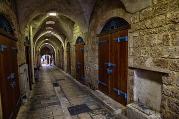 Narrow streets in the Old City of Akko. Taken in Acre, North District, Israel.