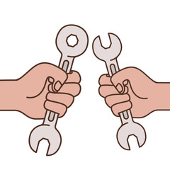 hands with wrench tool isolated icon