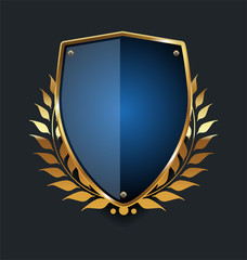 Golden shield and laurel wreath retro design 