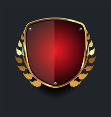 Golden shield and laurel wreath retro design 