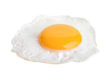 Fried egg isolated on white background closeup