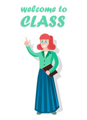 Welcome to Class with Woman Teacher Holding Book.