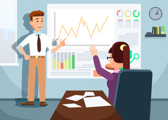Businessman Showing Growing Stock Chart to Woman.