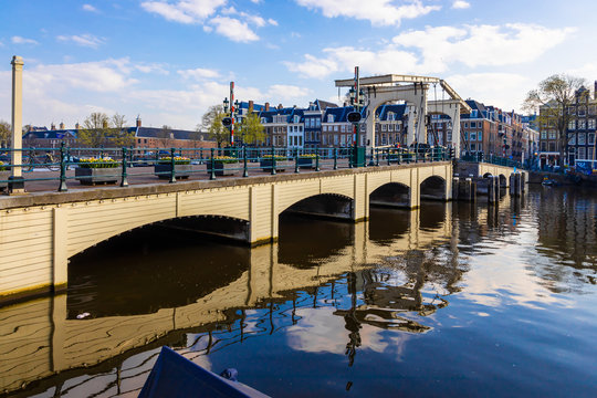 Skinny bridge in the morning in Amsterdam, Netherlands