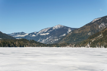 early spring landscape of frozen Three Valley Lake Regional District of Columbia-Shuswap Canada.