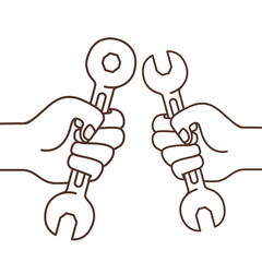 hand with wrench tool isolated icon