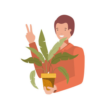 man with houseplant avatar character