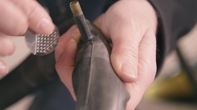 Preparing Bike Inner Tube for Patching CLOSE UP